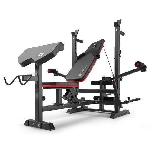 Набор со скамьей HS-1075 Pro и штангой Premium 69 кг Красный, Черный  00-G00000223 фото
