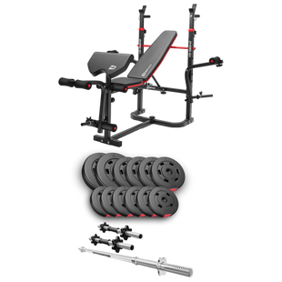 Набор со скамьей HS-1065HB Pro, штангой и гантелями Premium 38 кг Красный, Черный 00-G00000157 фото