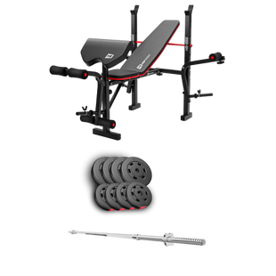 Набор со скамьей HS-1055 Pro и штангой Premium 39 кг Красный, Черный  00-G00000218 фото